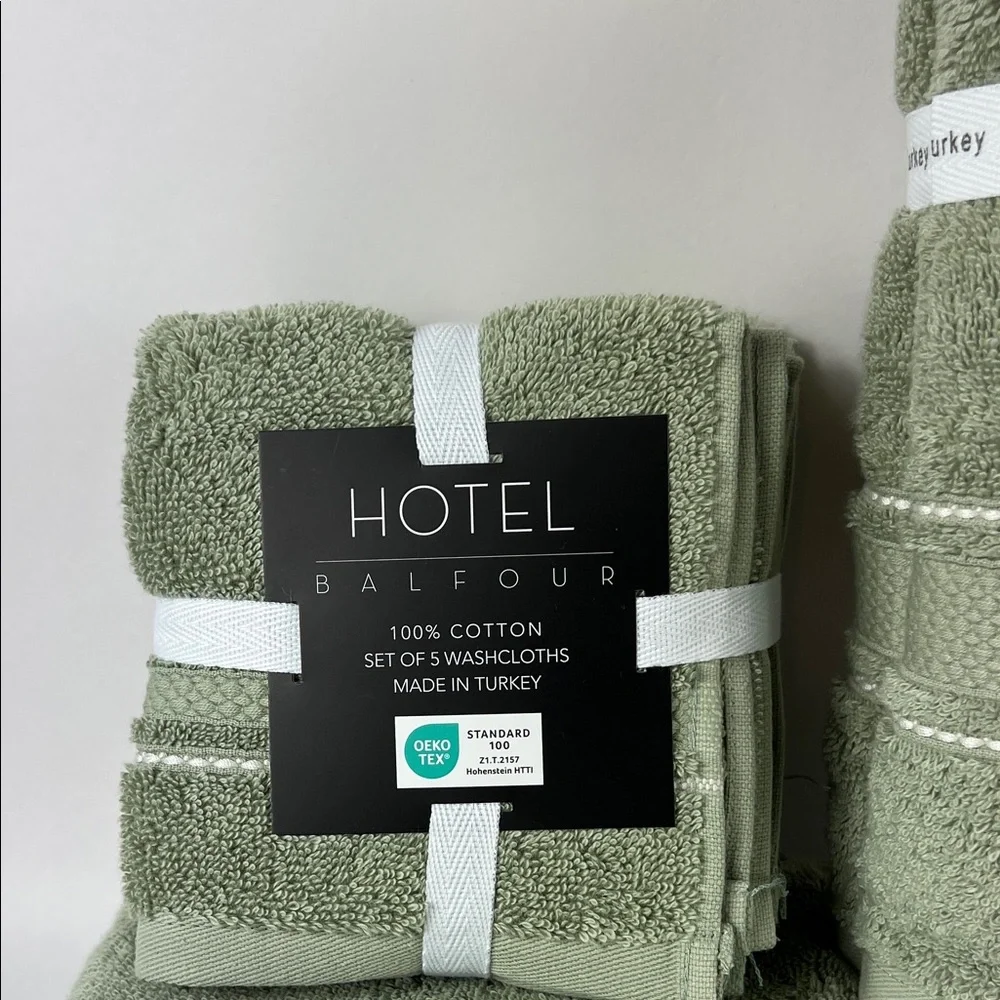 Hotel Balfour Bath Towel Set Sage Green White Stripe Soft Cotton Set of 9 NEW